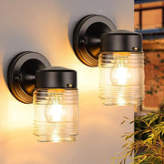 Jelly Jar Outdoor Wall Lantern, Black Exterior Waterproof Wall Mount Lighting...
