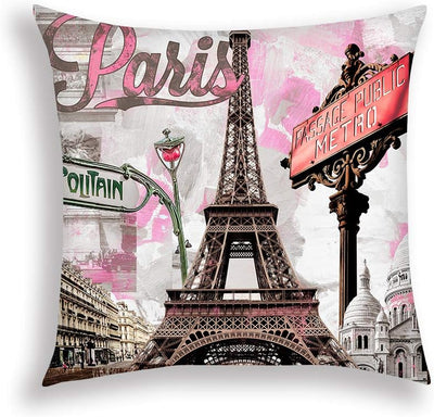 Paris Throw Pillow Covers Pink Eiffel Tower Flannel Cushion Pillow Covers Romantic Living Room Home Bedroom Paris Decor Pillowcase Throw Pillow Covers 18X18 Inch