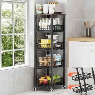 Metal Wire Baskets with Wheels, Stackable Storage Bins Kitchen Organizer Shelf,