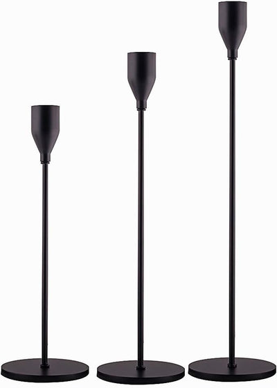 Matte Black Candle Holders Set of 3 for Taper Candles, Decorative Candlestick Holder for Wedding, Dinning, Party, Fits 3/4 Inch Thick Candle&Led Candles (Metal Candle Stand)