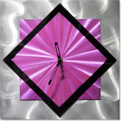 Diagonal Clock Wall Decor - Purple Functioning Clock Is the Perfect Outdoor Decoration - Abstract Modern Art of 12" X 12"